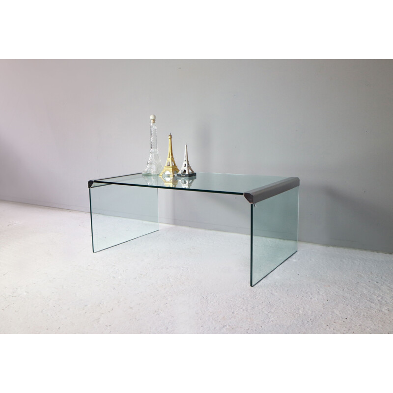 Vintage T33 coffee table for Gallotti & Radice in glass and steel 1980