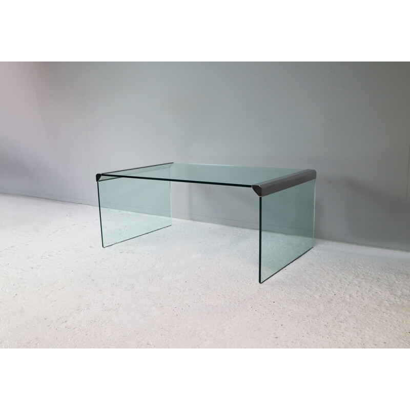 Vintage T33 coffee table for Gallotti & Radice in glass and steel 1980