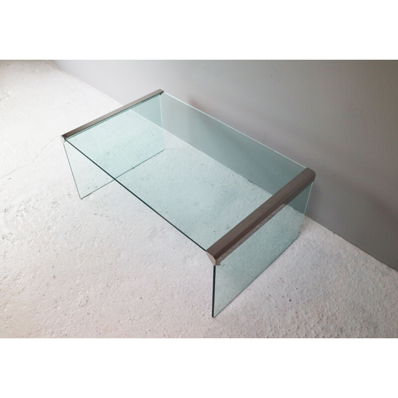 Vintage T33 coffee table for Gallotti & Radice in glass and steel 1980