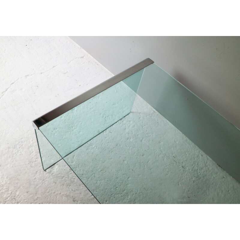 Vintage T33 coffee table for Gallotti & Radice in glass and steel 1980