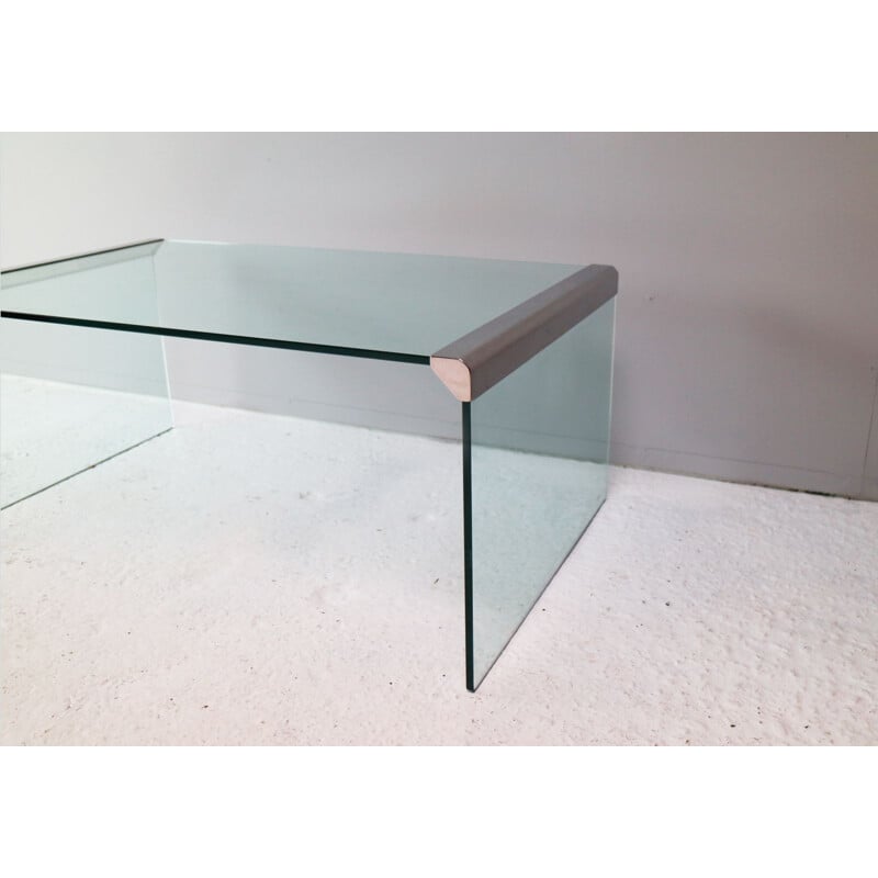 Vintage T33 coffee table for Gallotti & Radice in glass and steel 1980