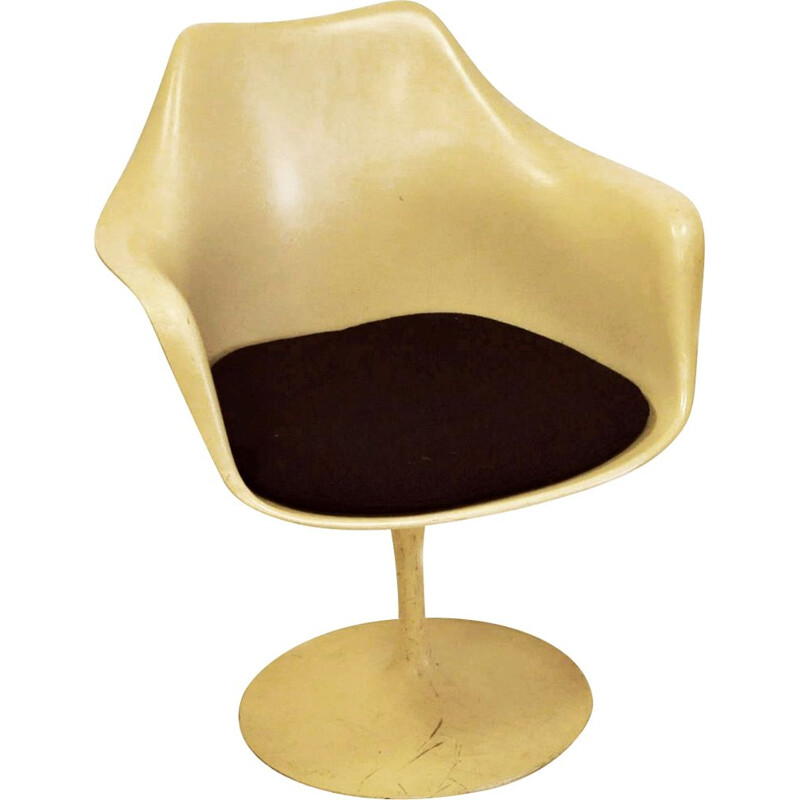 Poltrona vintage Tulip in fibra di vetro beige di Eero Saarinen per Knoll, 1950