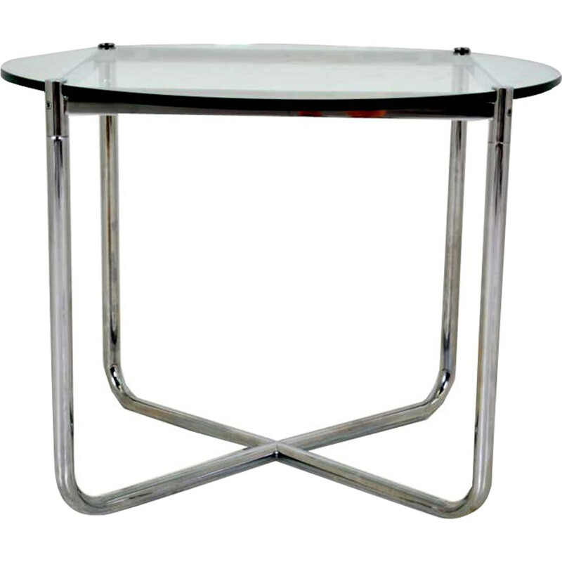 Table vintage MR pour Knoll en acier chromé et verre 1970