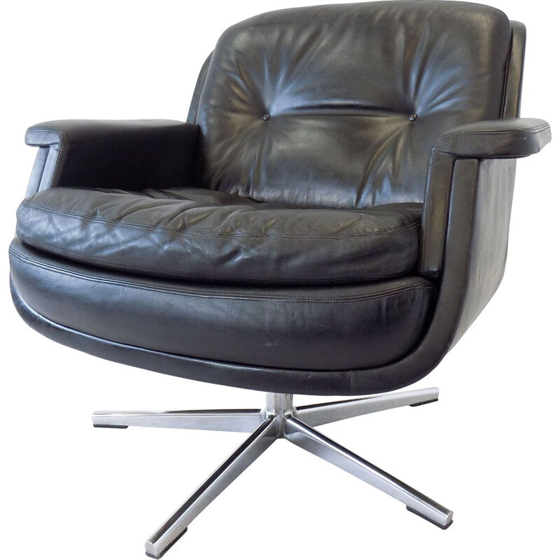 Vintage lounge chair by Schmidt in black leather 1960