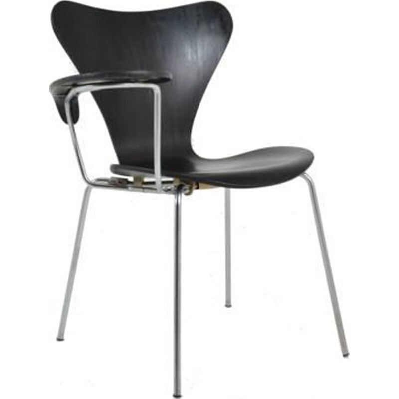 Vintage writing armchair series 7 for Fritz Hansen in wood and steel 1960