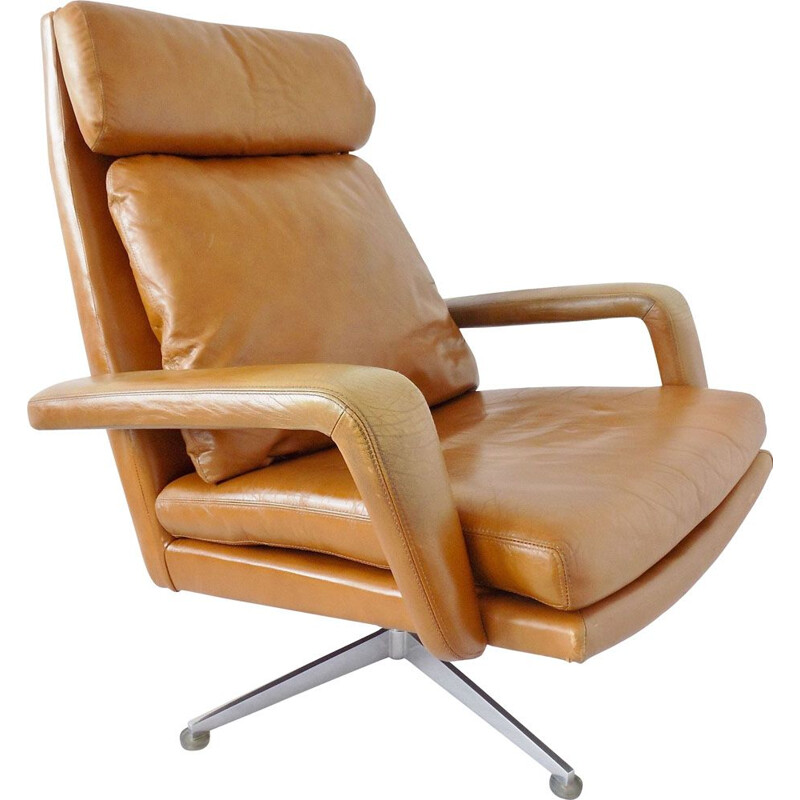 Vintage lounge chair by Kaufeld in brown leather 1960