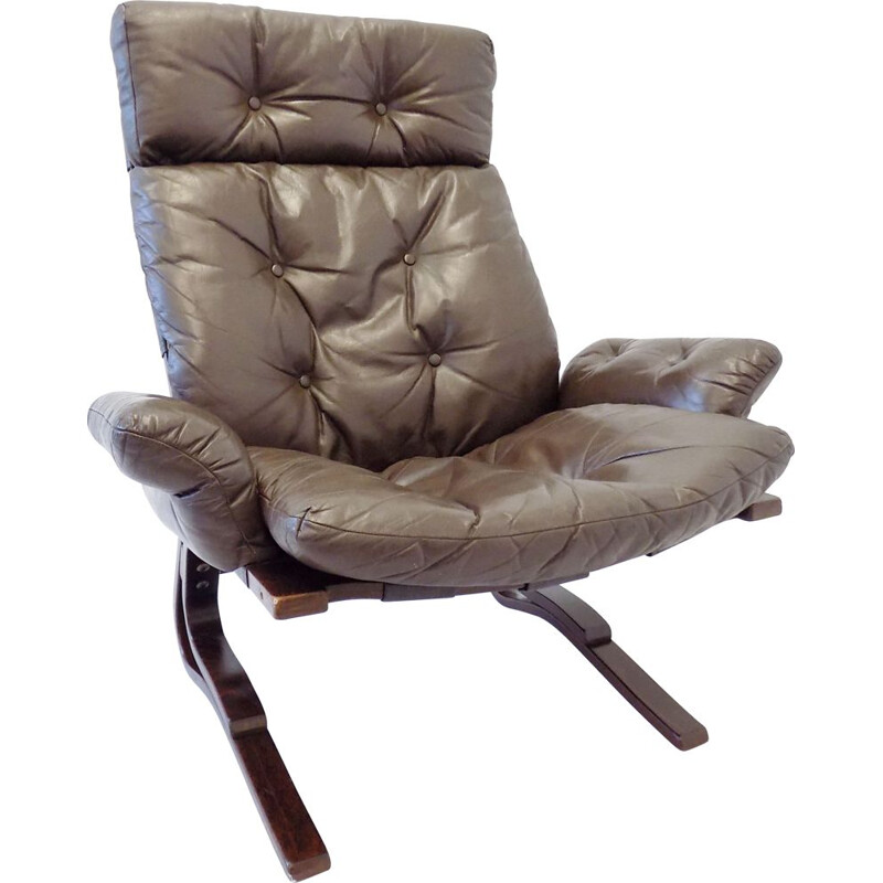 Vintage Kengu armchair for Rykken in leather and rosewood 1960