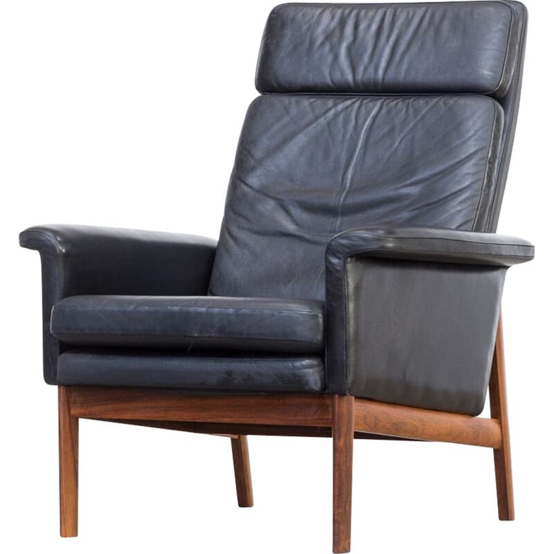 Vintage Jupiter lounge chair for France & Søn in black leather and wood 1960