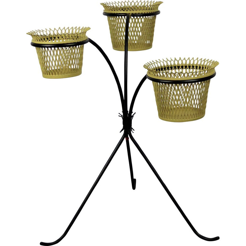 Vintage plant stand by Matégot in black metal 1950 