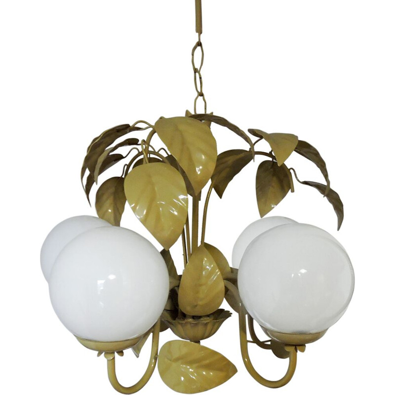 Vintage chandelier Golden and White Leaf, 1970s