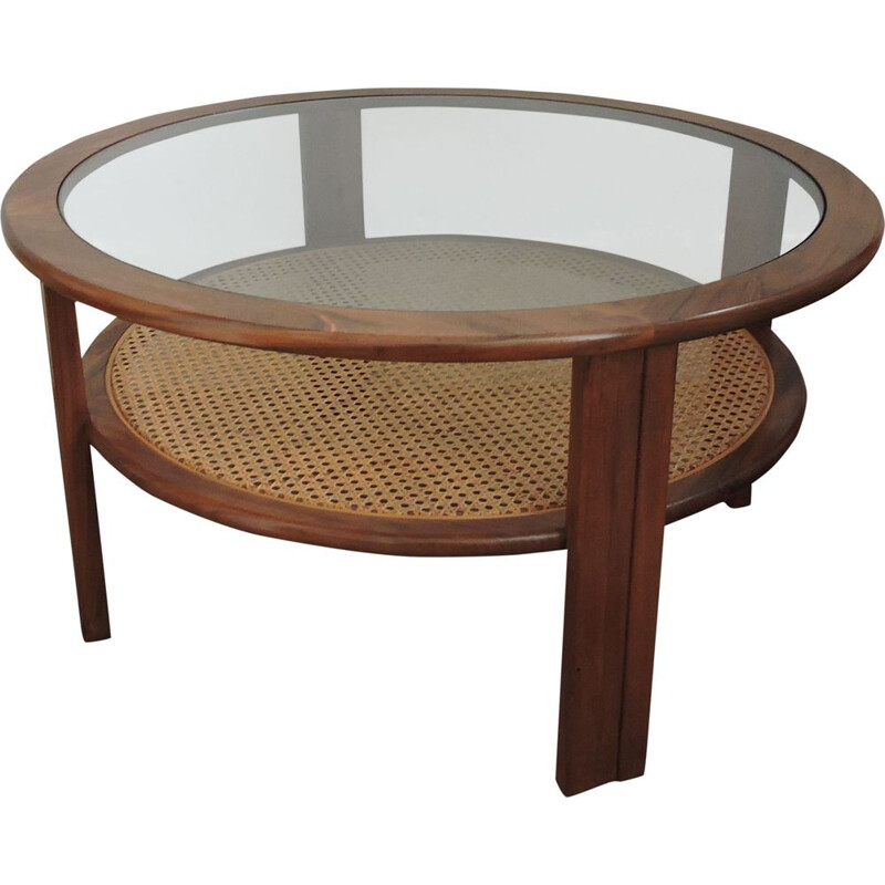 Table basse vintage en teck avec étagère en rotin par G-plan, années 1970