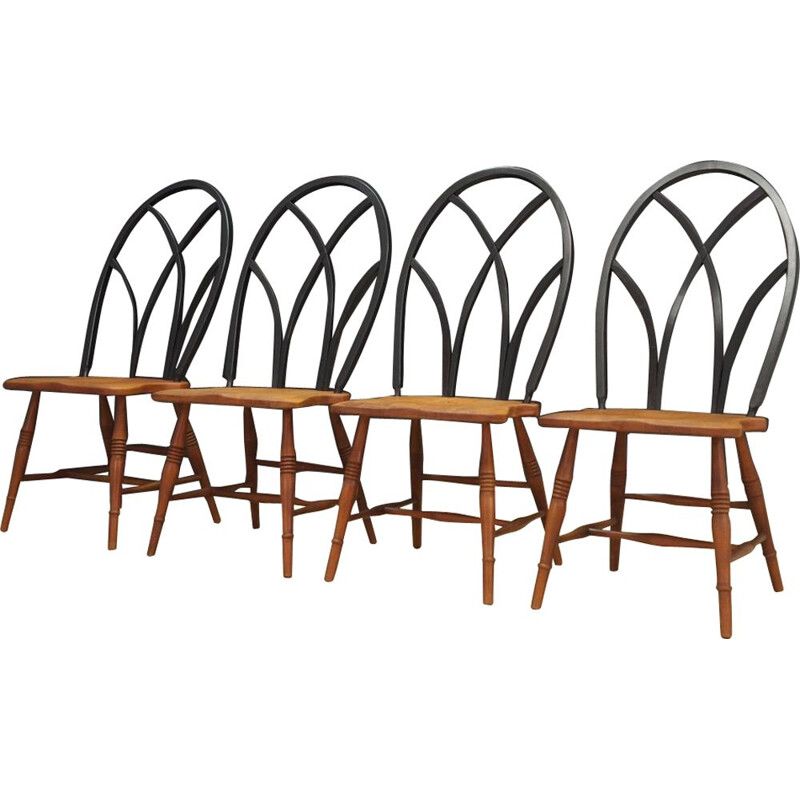 Set of 4 vintage chairs in beech Scandinavian 1950s