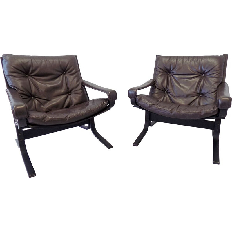 Set of 2 vintage armchairs and 1 feet stool by Ingmar Relling 1960