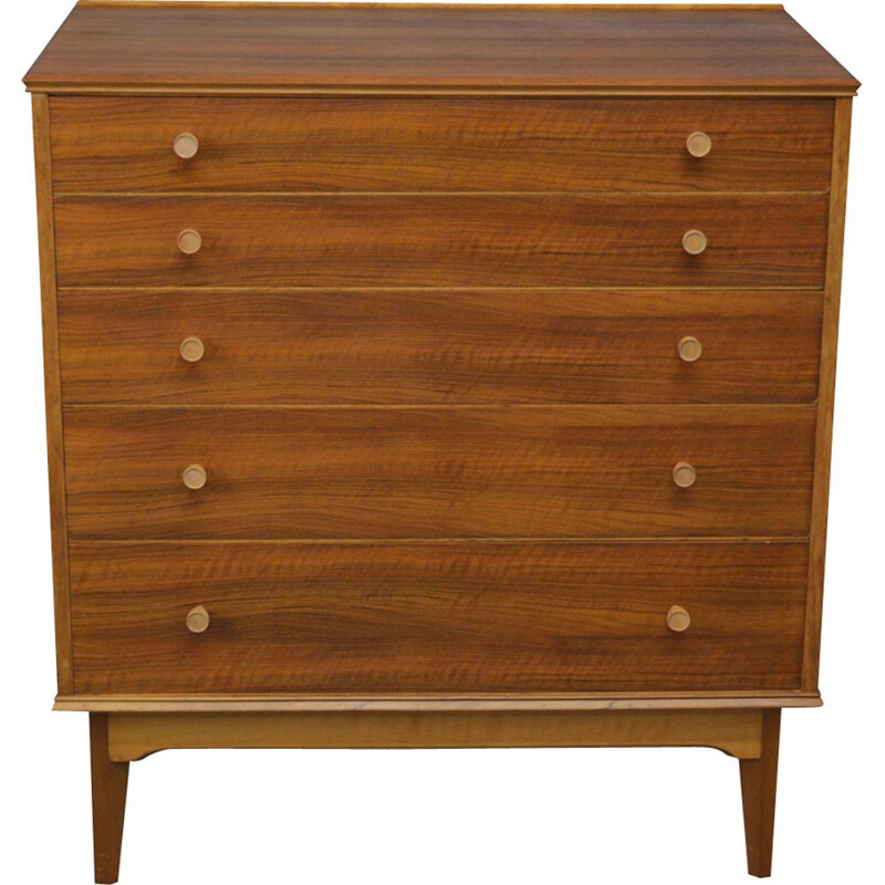 Vintage chest of drawers in walnut by Alfred Cox 1960