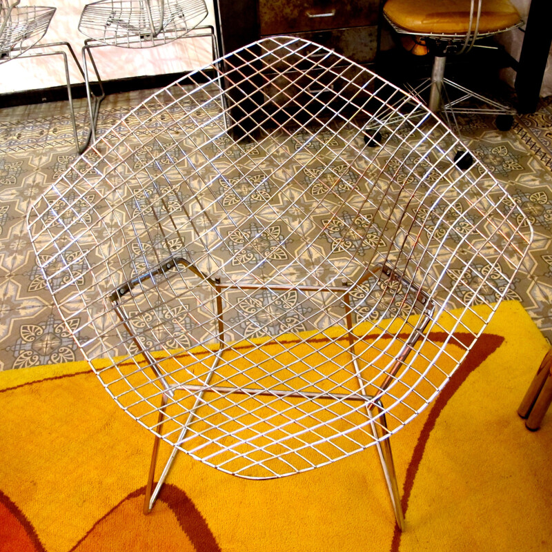 Pair of Knoll chrome toned steel armchairs, Harry BERTOIA - 1960s
