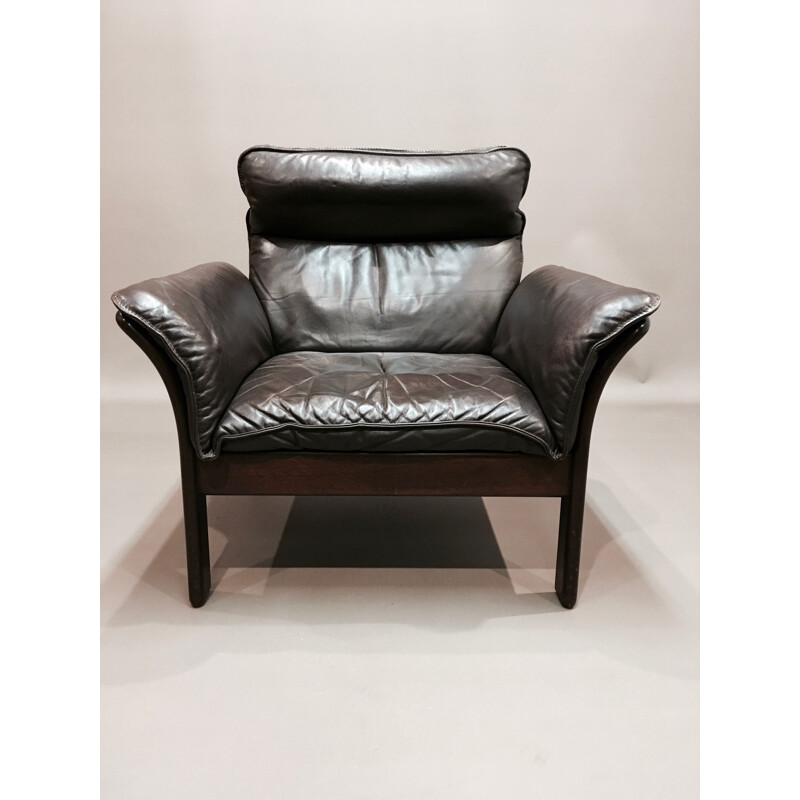Vintage Scandinavian armchair in brown leather,1960