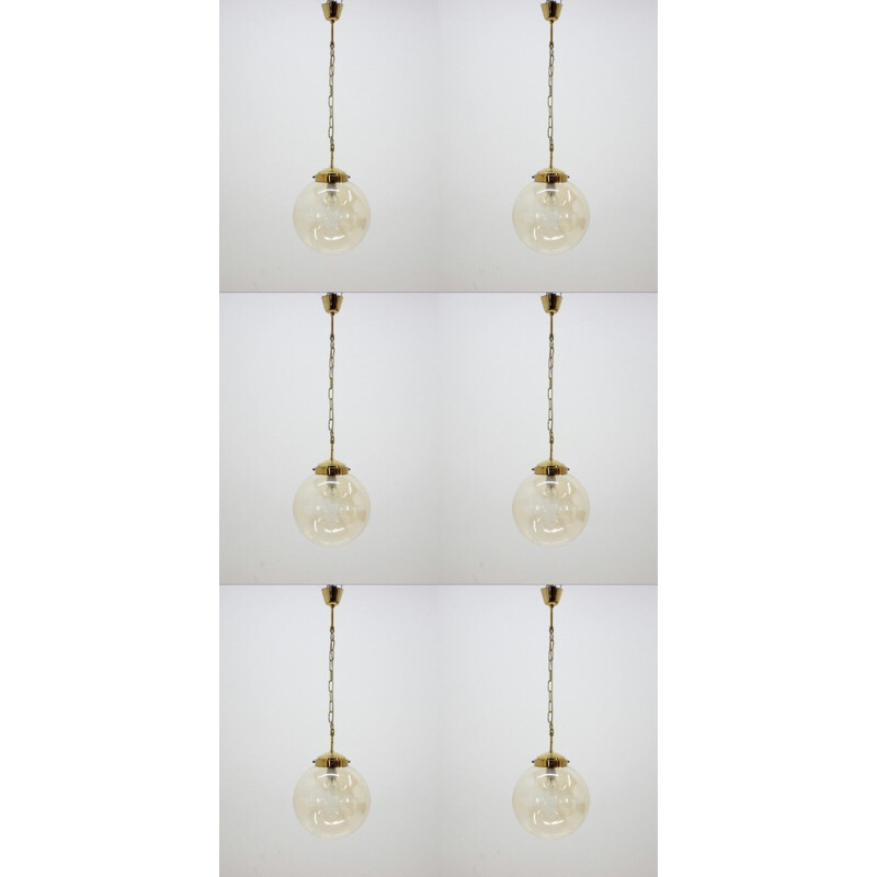 Vintage set of six brass pendant lights from the 70s