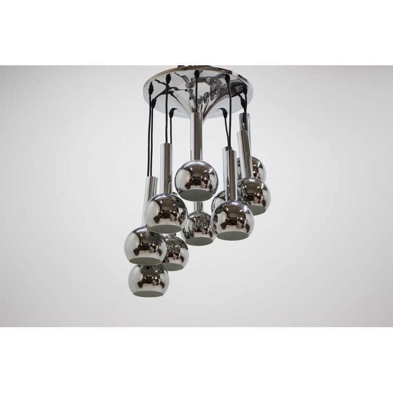 Vintage waterfall pendant light in chrome, 1970