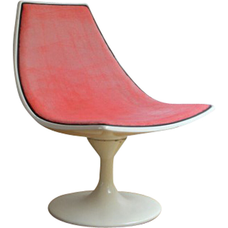 Vintage chair in fiberglass and pink fabric - 1960s