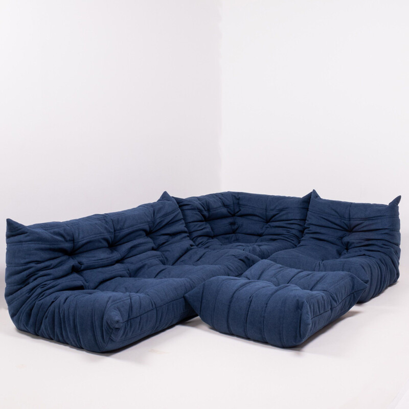 Canapé modulaire vintage bleu et repose-pieds par Michel Ducaroy pour ligne Roset,1970