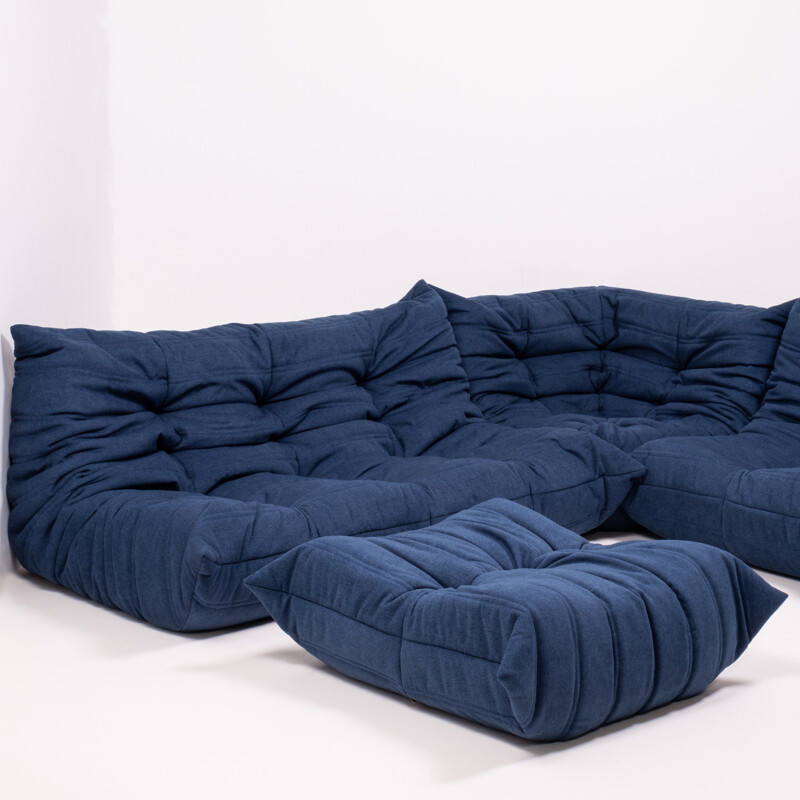 Canapé modulaire vintage bleu et repose-pieds par Michel Ducaroy pour ligne Roset,1970