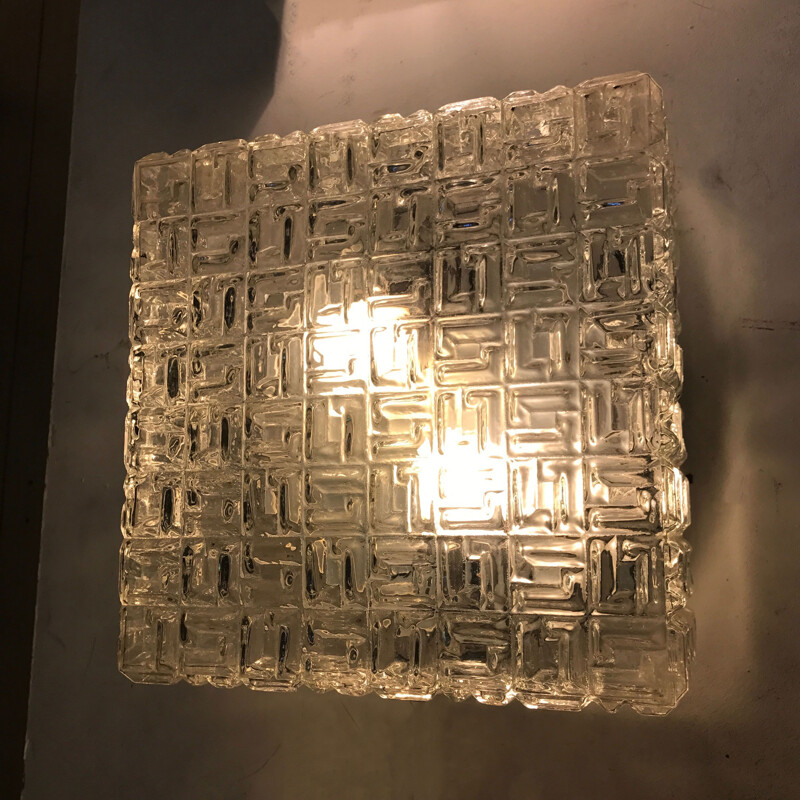 French vintage wall lamp in glass and metal 1950