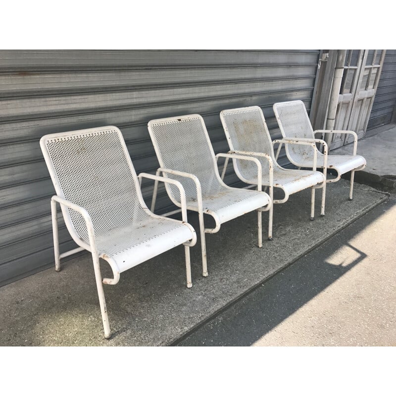 Ensemble de 4 chaises vintage en métal blanc 1940