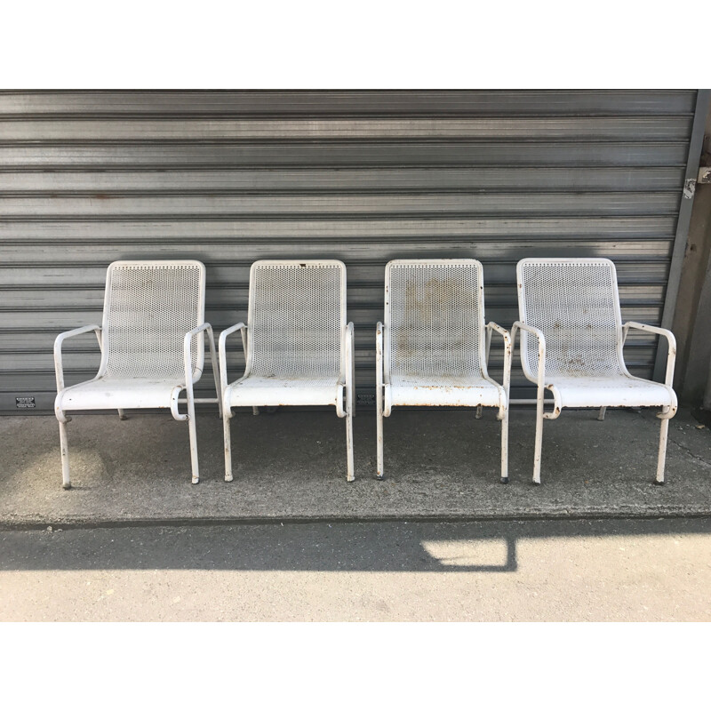 Ensemble de 4 chaises vintage en métal blanc 1940