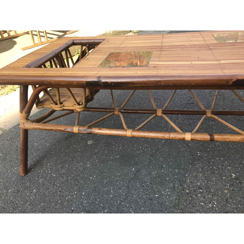 French vintage coffee table in rattan 1950