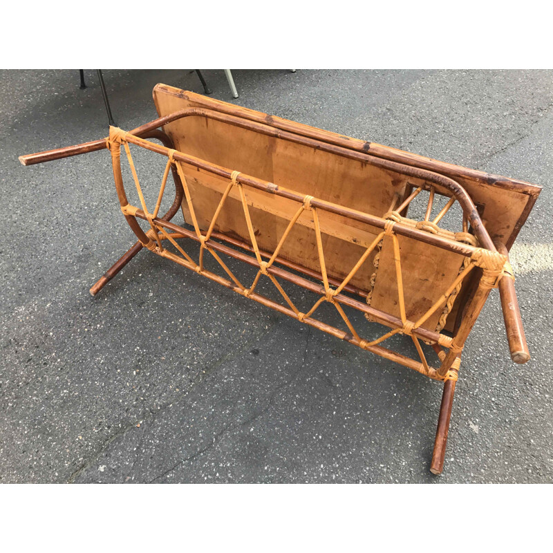 French vintage coffee table in rattan 1950