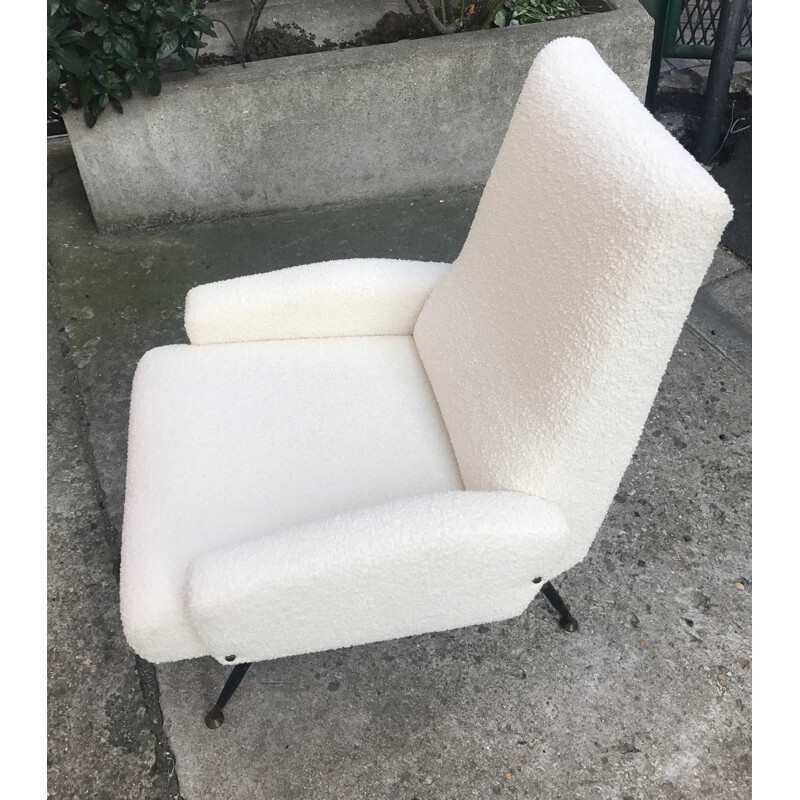 Vintage italian armchair in white fabric and metal 1950