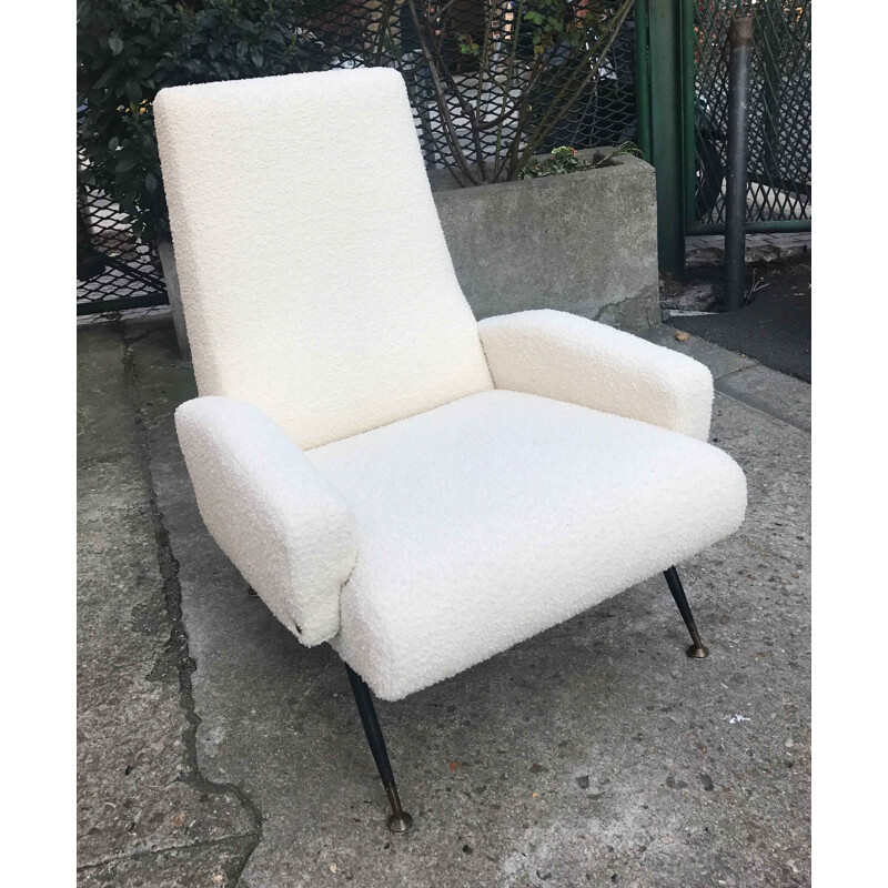 Fauteuil vintage italien en tissu blanc et métal 1950