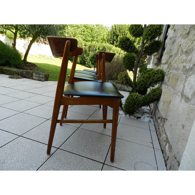 Set of 4 vintage 206 chairs for Fastrup in black leatherette and wood 1970