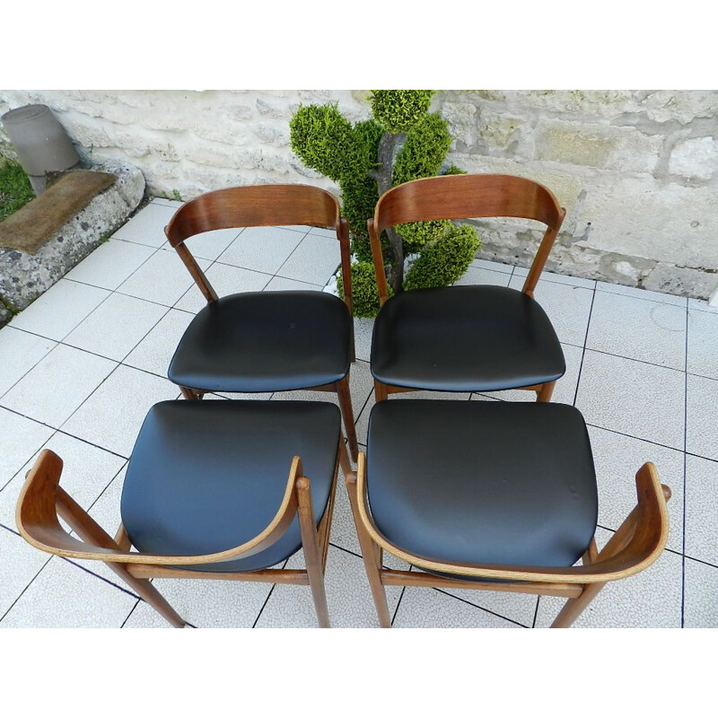 Set of 4 vintage 206 chairs for Fastrup in black leatherette and wood 1970