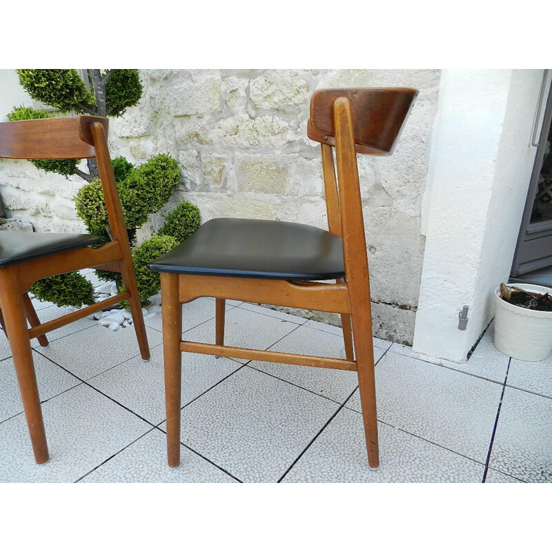 Set of 4 vintage 206 chairs for Fastrup in black leatherette and wood 1970