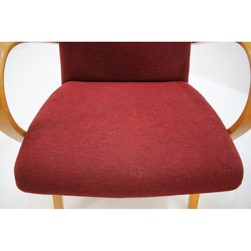 Set of 2 vintage armchairs in red fabric and wood 1960