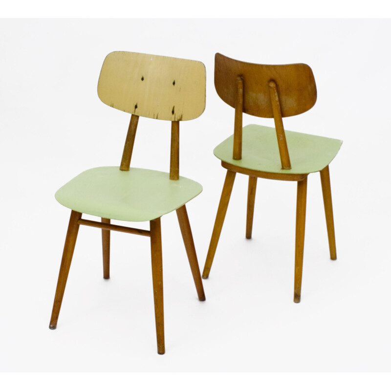 Set of 6 vintage green chairs for TON in plywood 1960