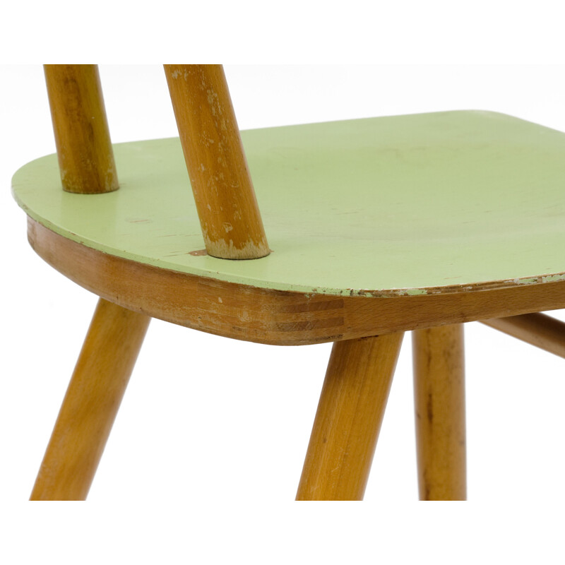Ensemble de 6 chaises vintage vertes pour TON en contreplaqué 1960