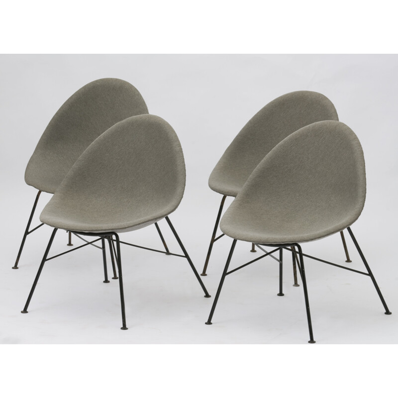 Set of 4 vintage chairs in grey fiberglass and steel 1960