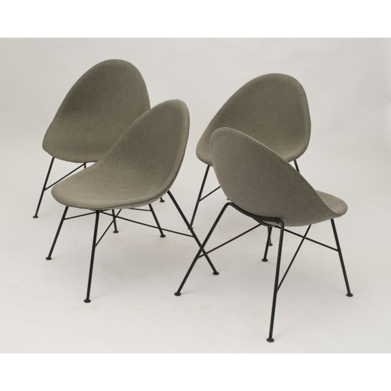 Set of 4 vintage chairs in grey fiberglass and steel 1960