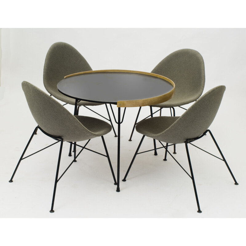 Ensemble de 4 chaises vintage en fibre de verre gris et acier 1960
