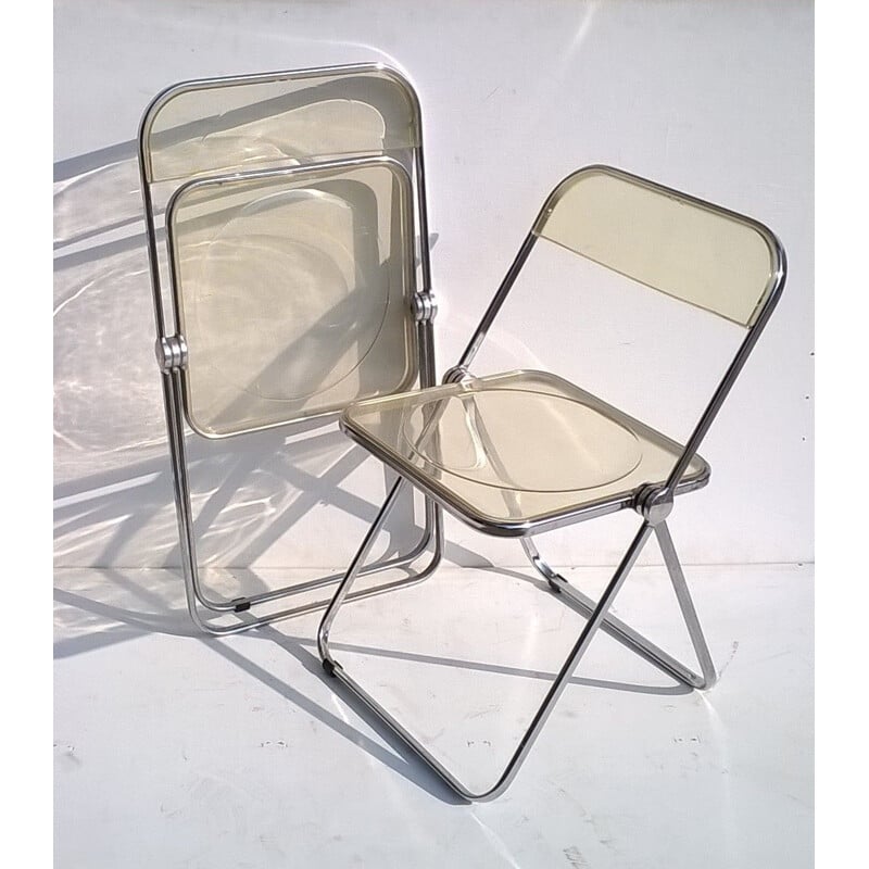 Set of 5 vintage yellow Plia chairs for Castelli in perspex and aluminium 1970