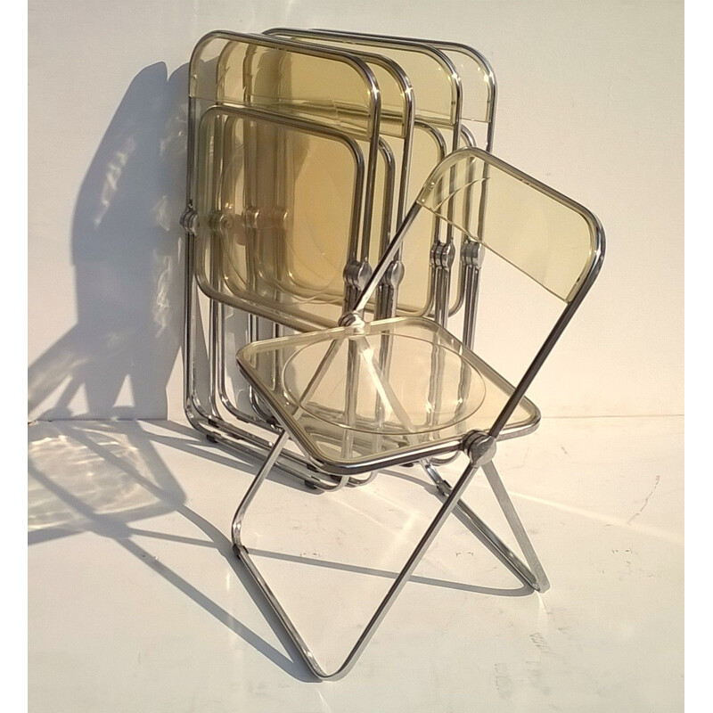 Set of 5 vintage yellow Plia chairs for Castelli in perspex and aluminium 1970