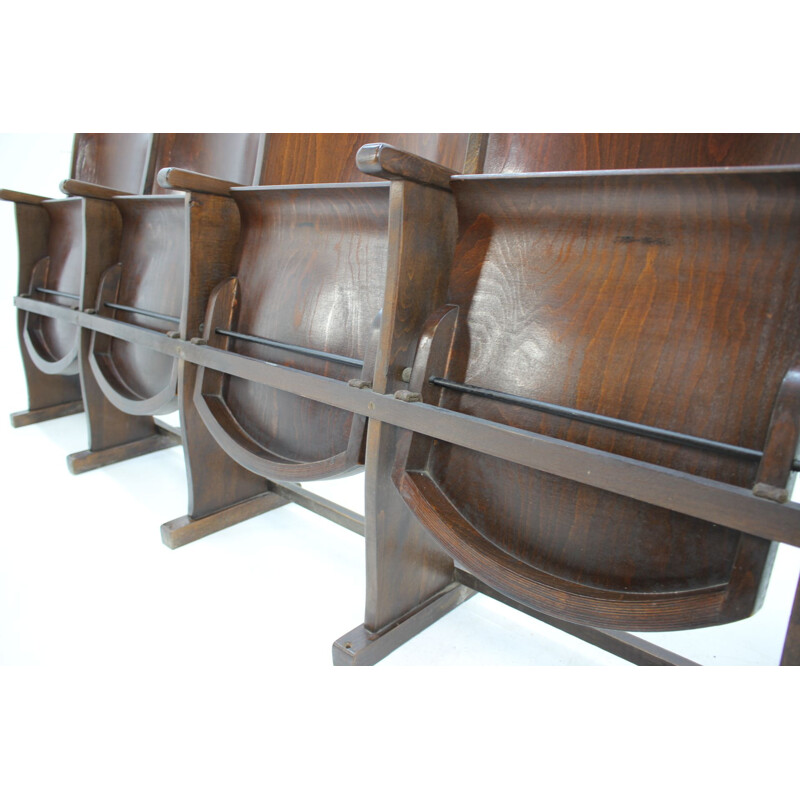 Vintage cinema bench for TON in wood 1950