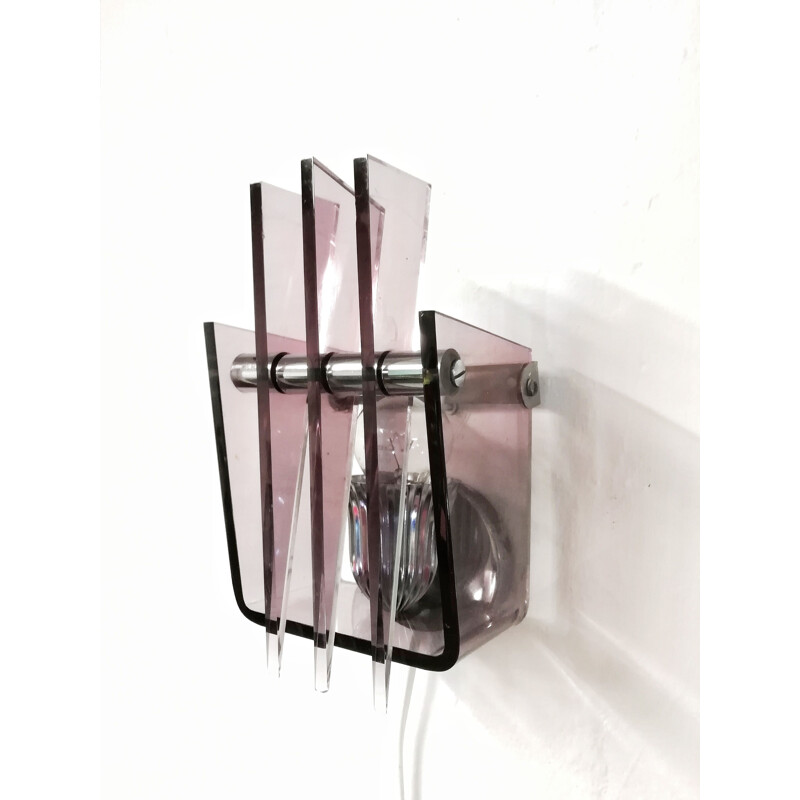 Vintage purple sconce in methacrylate and metal 1980