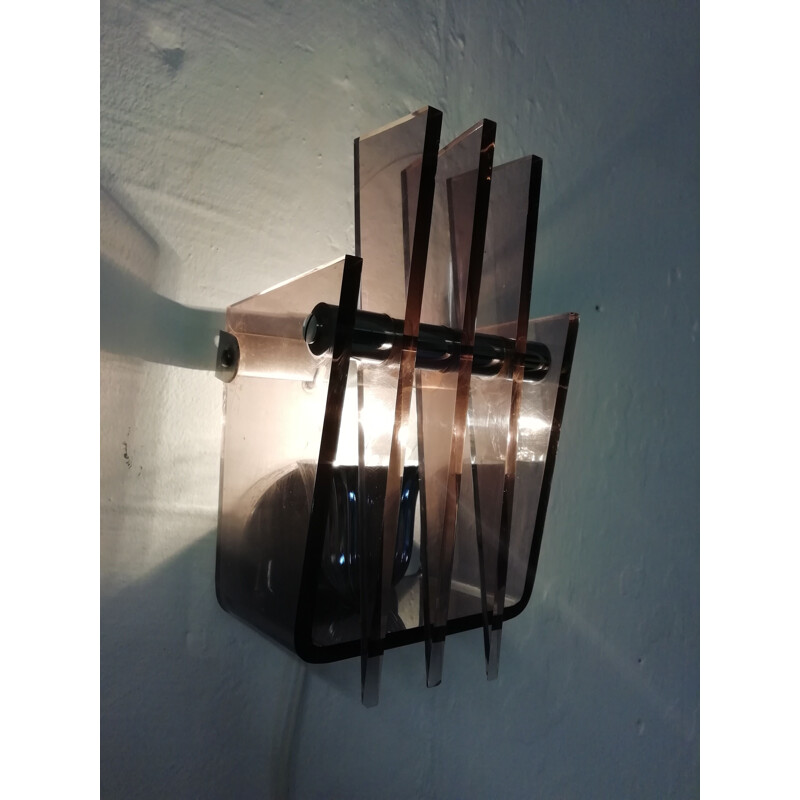 Vintage purple sconce in methacrylate and metal 1980