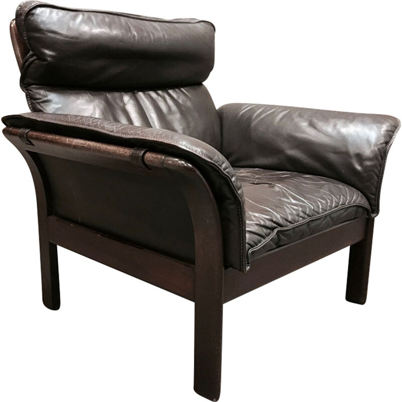 Vintage Scandinavian armchair in brown leather,1960