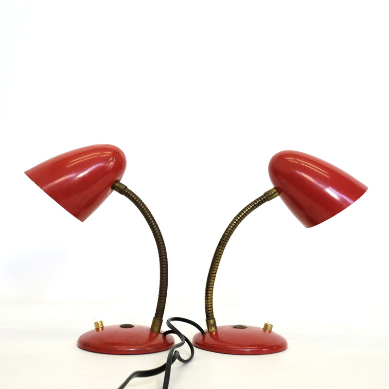 Pair of vintage red table lamps 1960