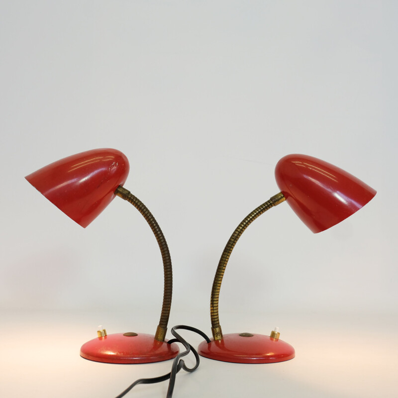 Pair of vintage red table lamps 1960