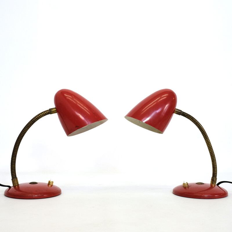 Pair of vintage red table lamps 1960